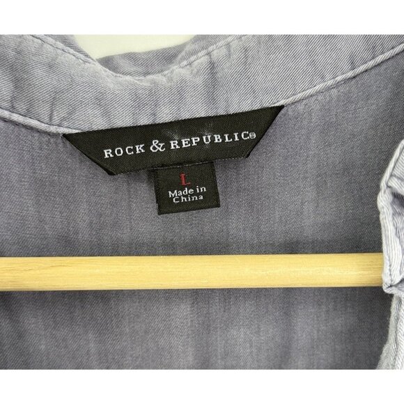 Rock & Republic Sleeveless Lace Up Neck Blouse W Fringe Sz L Western Boho - Picture 5 of 8